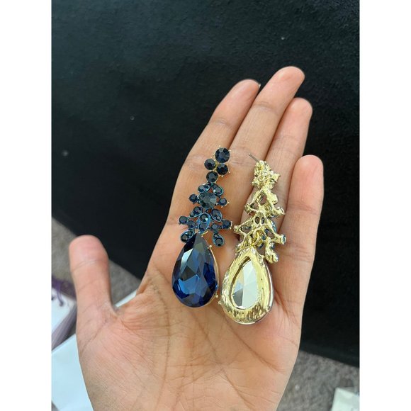 navy blue earrings , navy chandelier earring , dark blue wedding crystal big - Picture 4 of 6